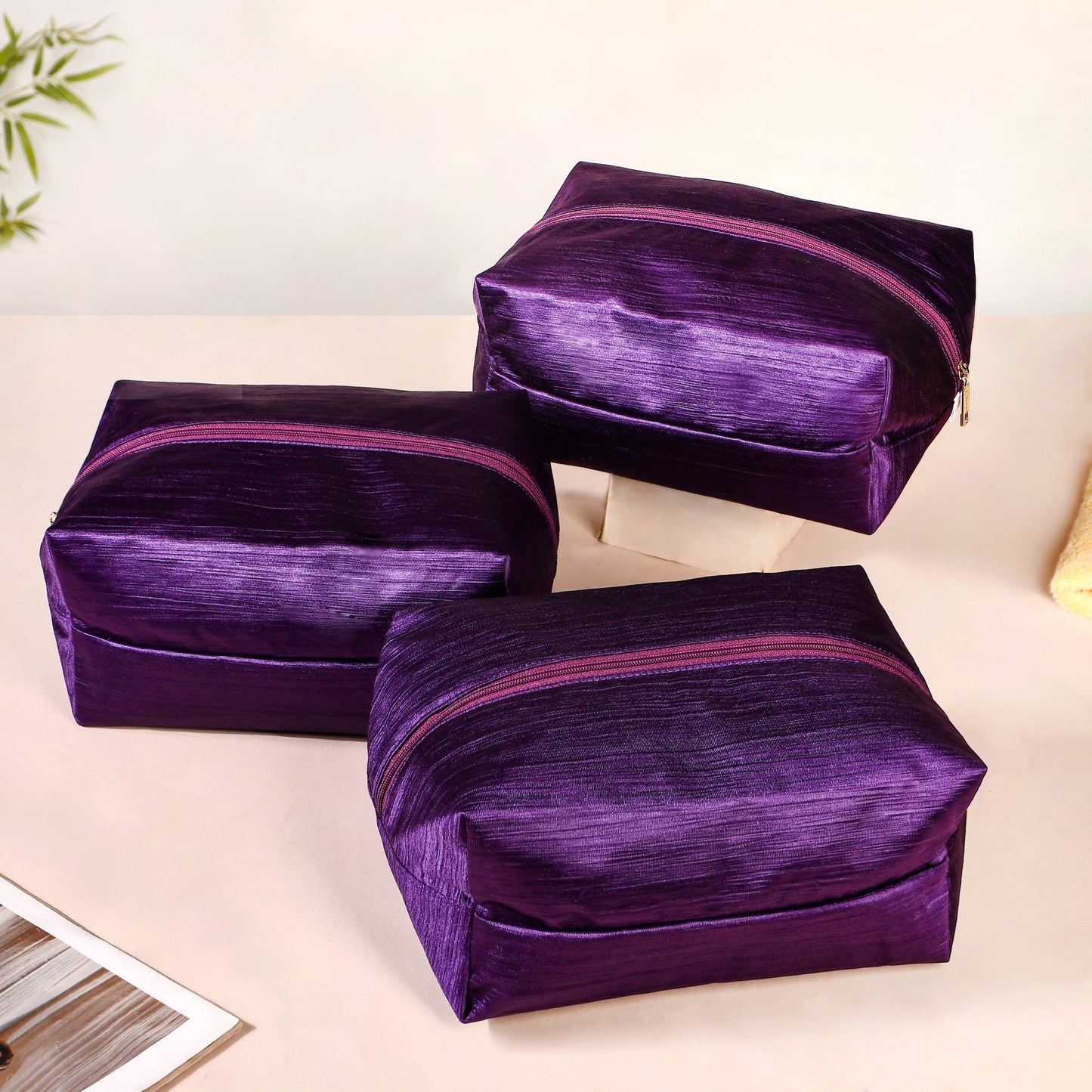 Purple Zippered Travel Shoe Bags Small Set Of 3