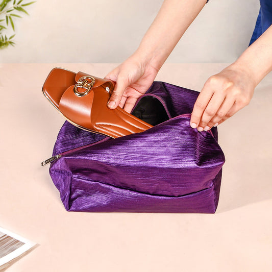 Purple Zippered Travel Shoe Bags Small Set Of 3