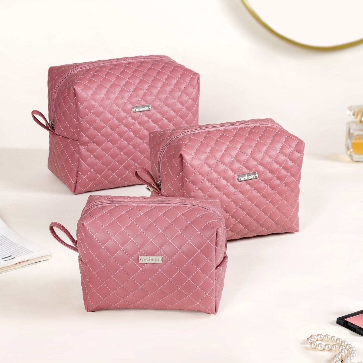 Pink Multipurpose Toiletry Bags Set Of 3