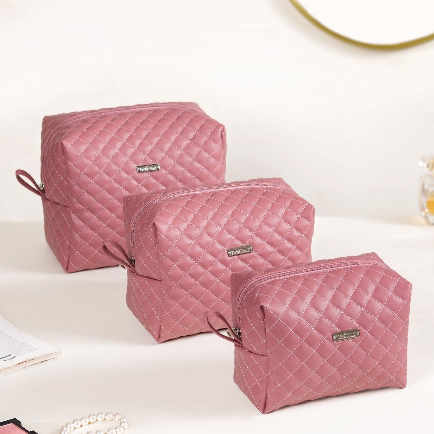 Pink Multipurpose Toiletry Bags Set Of 3